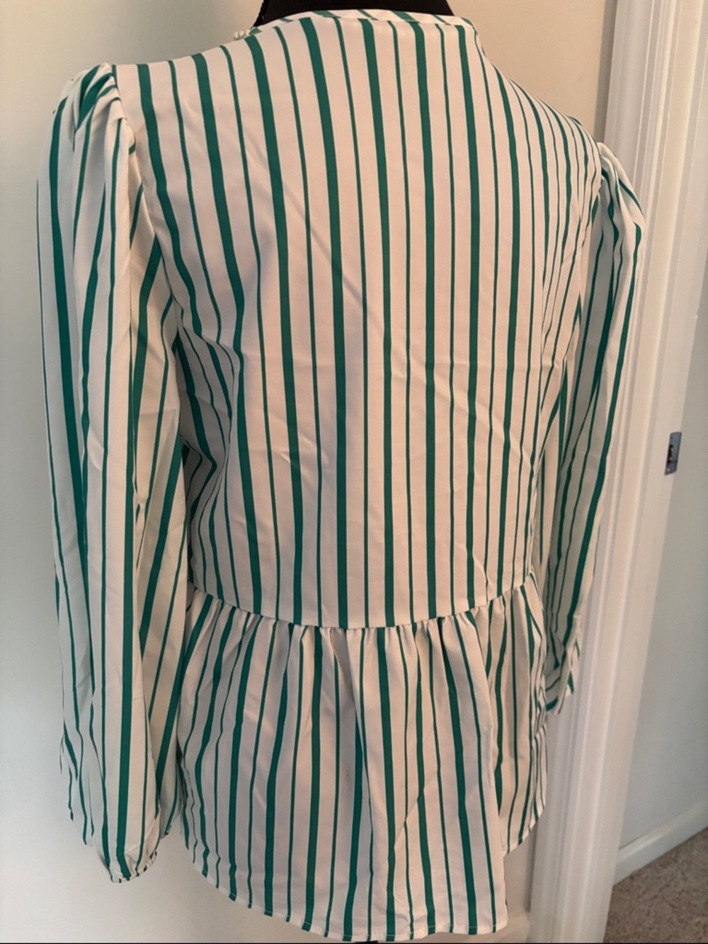 Striped Tie-Front Peplum Blouse - Green/White New - Picture 5 of 5